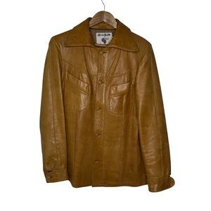 Men's Vintage 70s Retro Via Europa Tan Leather Shirt Jacket Size 40